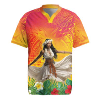 Woman Polynesian Tattoos Rugby Jersey Tropical Flower - Vibrant Hot Color LT03 Vibrant Gradient - Polynesian Pride