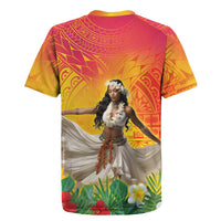 Woman Polynesian Tattoos Rugby Jersey Tropical Flower - Vibrant Hot Color LT03 - Polynesian Pride