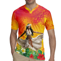 Woman Polynesian Tattoos Rugby Jersey Tropical Flower - Vibrant Hot Color LT03 - Polynesian Pride