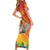 Woman Polynesian Tattoos Short Sleeve Bodycon Dress Tropical Flower - Vibrant Hot Color