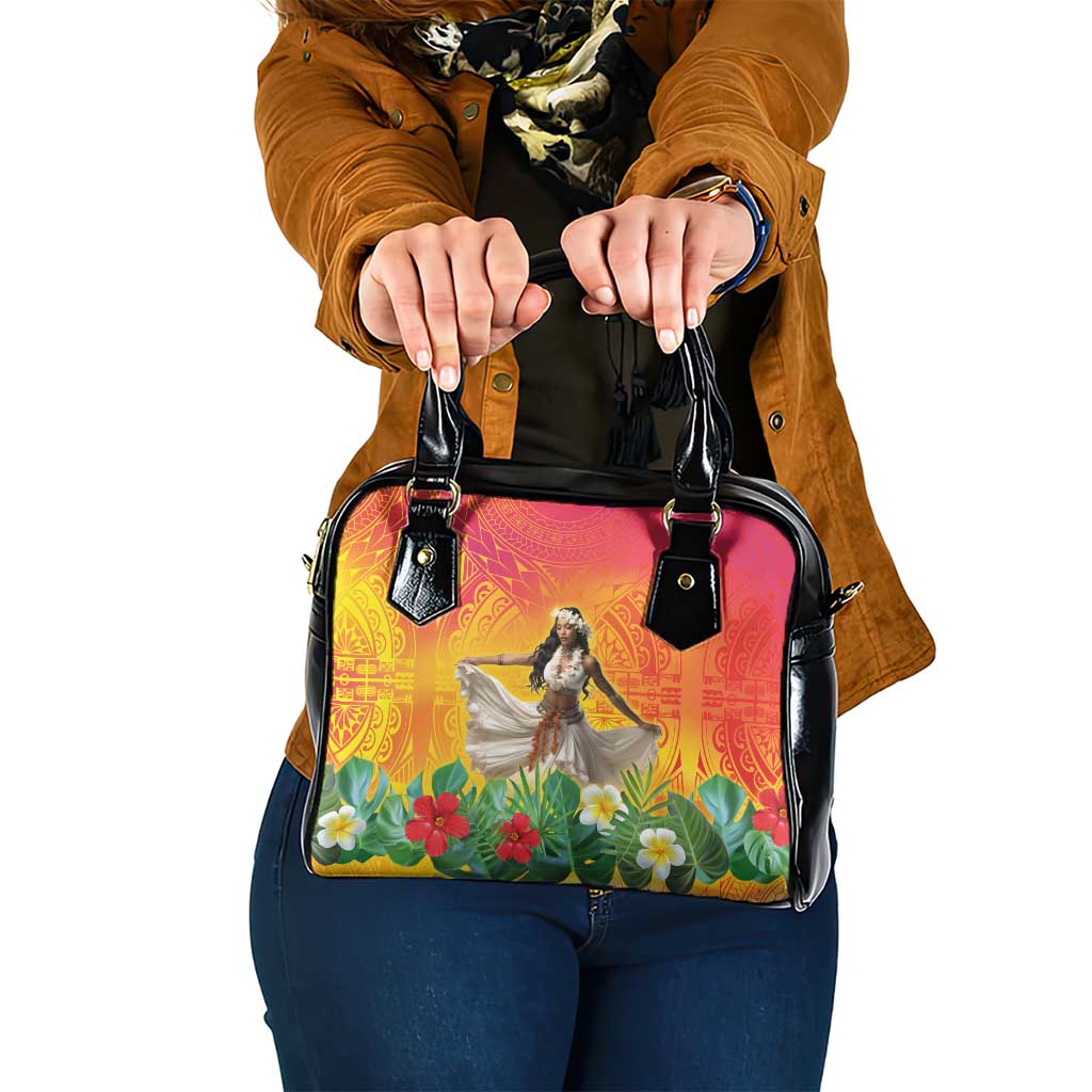 Woman Polynesian Tattoos Shoulder Handbag Tropical Flower - Vibrant Hot Color