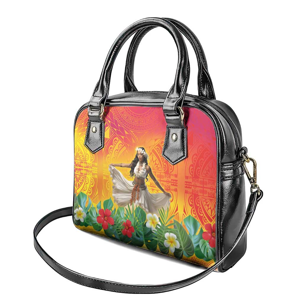 Woman Polynesian Tattoos Shoulder Handbag Tropical Flower - Vibrant Hot Color