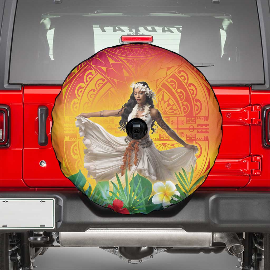 Woman Polynesian Tattoos Spare Tire Cover Tropical Flower - Vibrant Hot Color LT03 - Polynesian Pride
