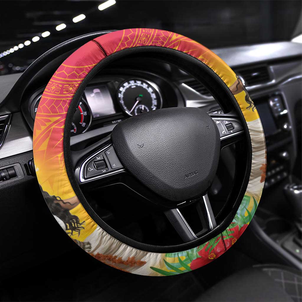 Woman Polynesian Tattoos Steering Wheel Cover Tropical Flower - Vibrant Hot Color LT03 Universal Fit Vibrant Gradient - Polynesian Pride