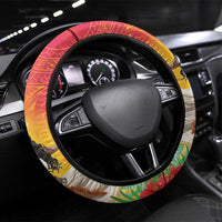 Woman Polynesian Tattoos Steering Wheel Cover Tropical Flower - Vibrant Hot Color LT03 Universal Fit Vibrant Gradient - Polynesian Pride