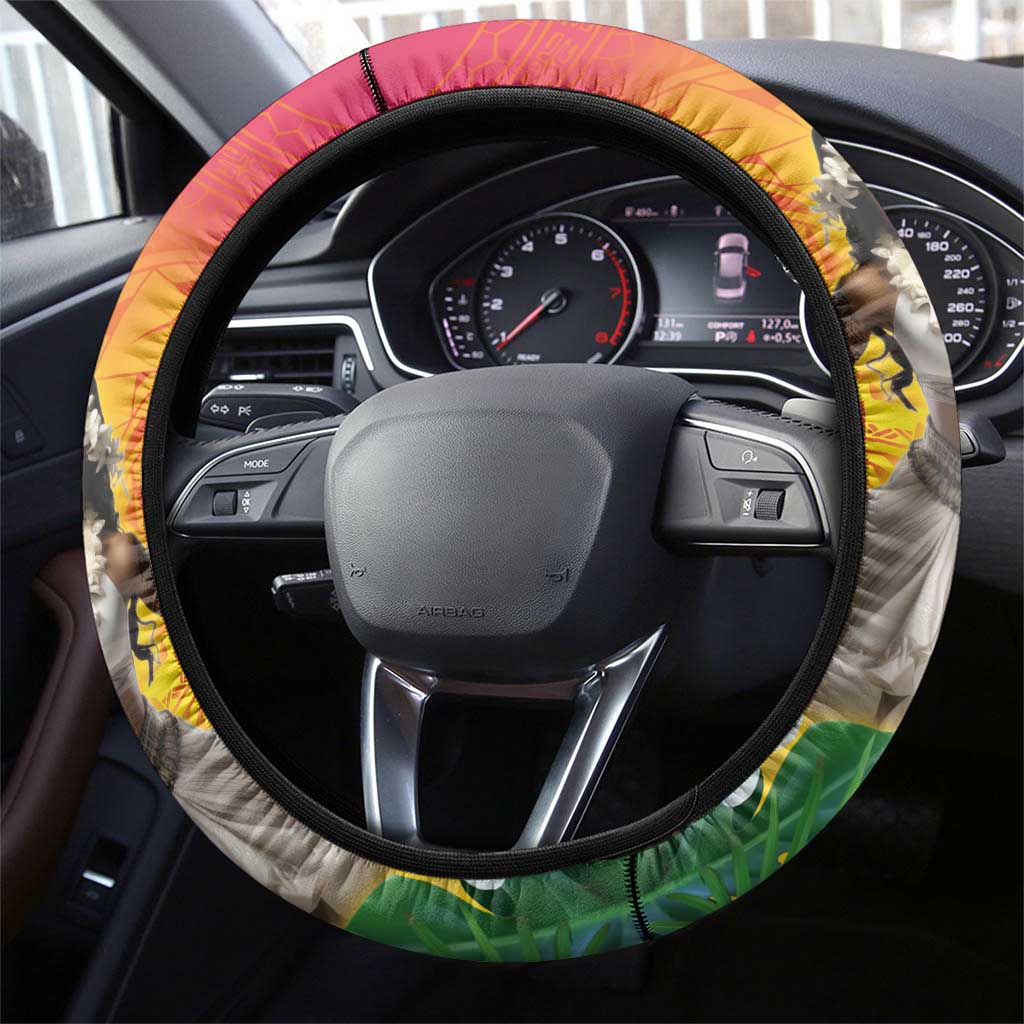 Woman Polynesian Tattoos Steering Wheel Cover Tropical Flower - Vibrant Hot Color LT03 - Polynesian Pride