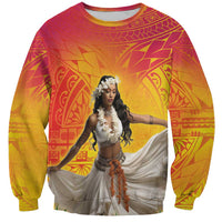Woman Polynesian Tattoos Sweatshirt Tropical Flower - Vibrant Hot Color LT03 Unisex Vibrant Gradient - Polynesian Pride