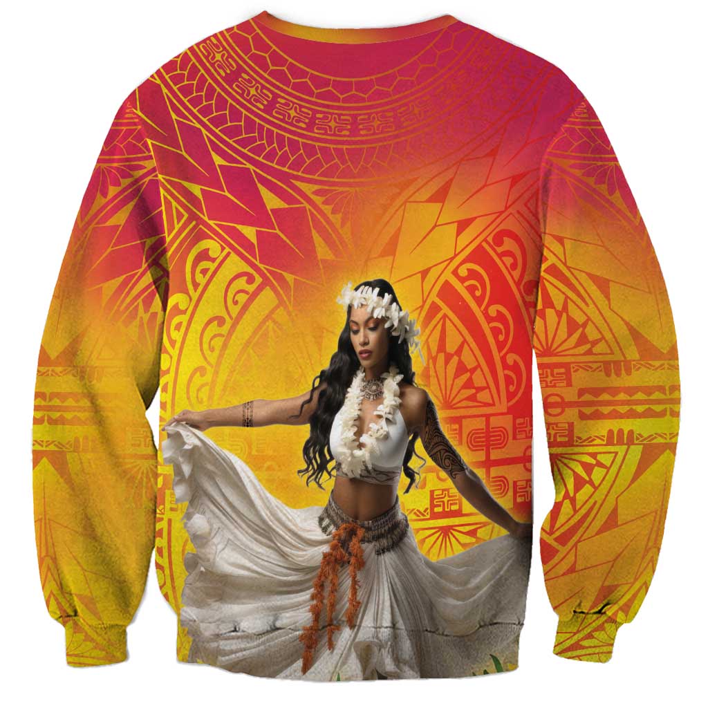 Woman Polynesian Tattoos Sweatshirt Tropical Flower - Vibrant Hot Color LT03 - Polynesian Pride