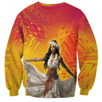 Woman Polynesian Tattoos Sweatshirt Tropical Flower - Vibrant Hot Color LT03 - Polynesian Pride