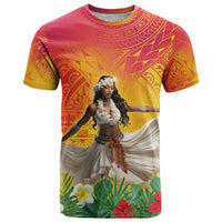 Woman Polynesian Tattoos T Shirt Tropical Flower - Vibrant Hot Color LT03 Vibrant Gradient - Polynesian Pride