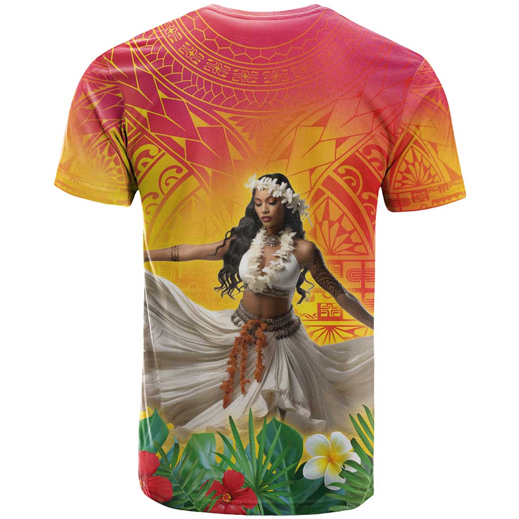 Woman Polynesian Tattoos T Shirt Tropical Flower - Vibrant Hot Color LT03 - Polynesian Pride