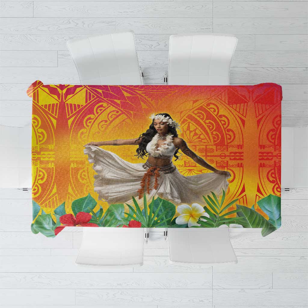 Woman Polynesian Tattoos Tablecloth Tropical Flower - Vibrant Hot Color LT03 Vibrant Gradient - Polynesian Pride