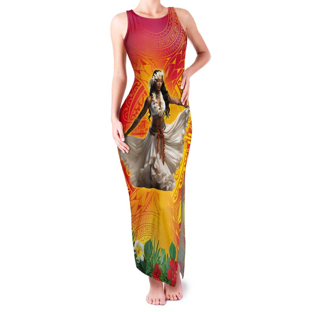 Woman Polynesian Tattoos Tank Maxi Dress Tropical Flower - Vibrant Hot Color LT03 Women Vibrant Gradient - Polynesian Pride