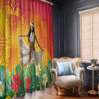 Woman Polynesian Tattoos Window Curtain Tropical Flower - Vibrant Hot Color LT03 - Polynesian Pride