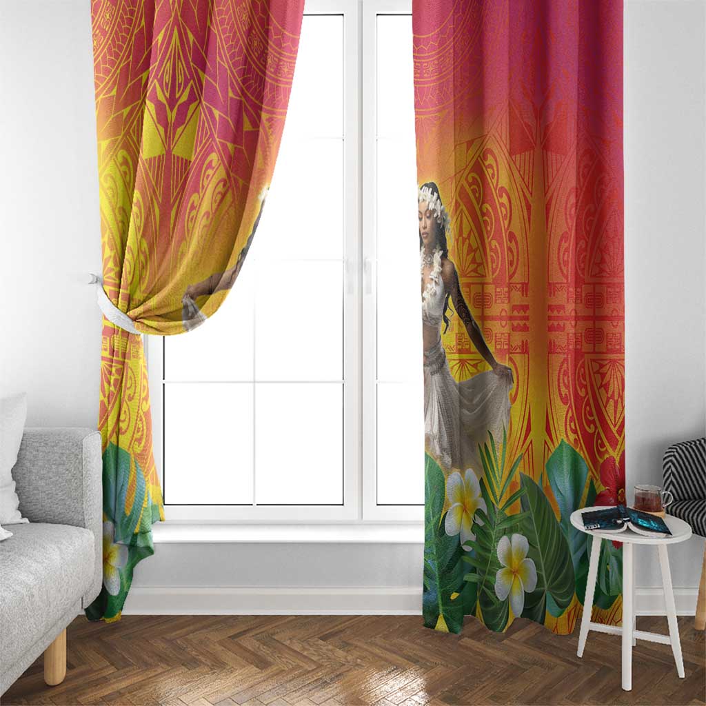 Woman Polynesian Tattoos Window Curtain Tropical Flower - Vibrant Hot Color LT03 - Polynesian Pride