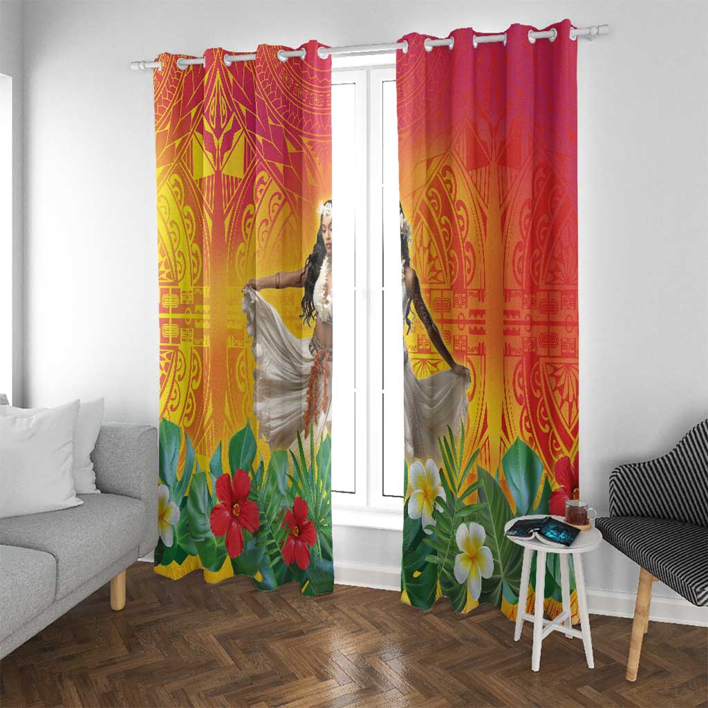 Woman Polynesian Tattoos Window Curtain Tropical Flower - Vibrant Hot Color LT03 With Grommets Vibrant Gradient - Polynesian Pride
