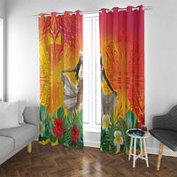 Woman Polynesian Tattoos Window Curtain Tropical Flower - Vibrant Hot Color LT03 With Grommets Vibrant Gradient - Polynesian Pride