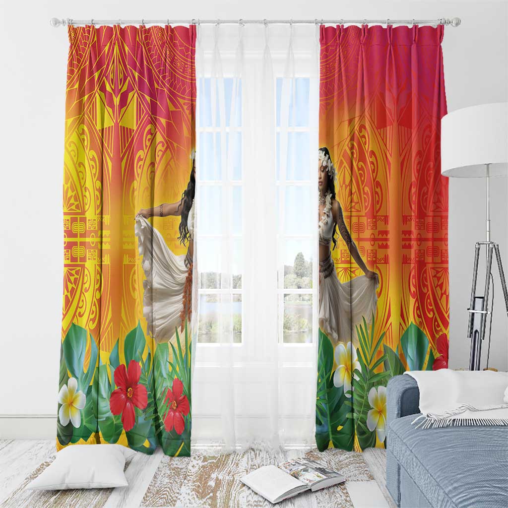 Woman Polynesian Tattoos Window Curtain Tropical Flower - Vibrant Hot Color LT03 - Polynesian Pride