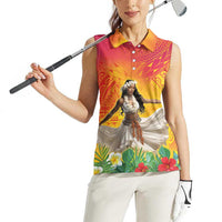 Woman Polynesian Tattoos Women Sleeveless Polo Shirt Tropical Flower - Vibrant Hot Color