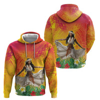 Woman Polynesian Tattoos Zip Hoodie Tropical Flower - Vibrant Hot Color