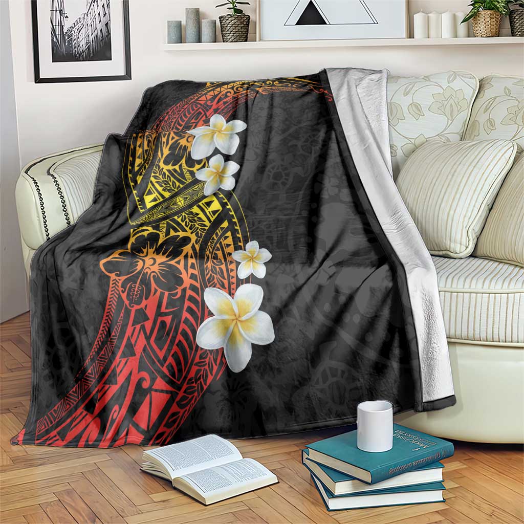 Plumeria Blanket Polynesian Tribal Frangipani Sunset LT03 Black - Polynesian Pride