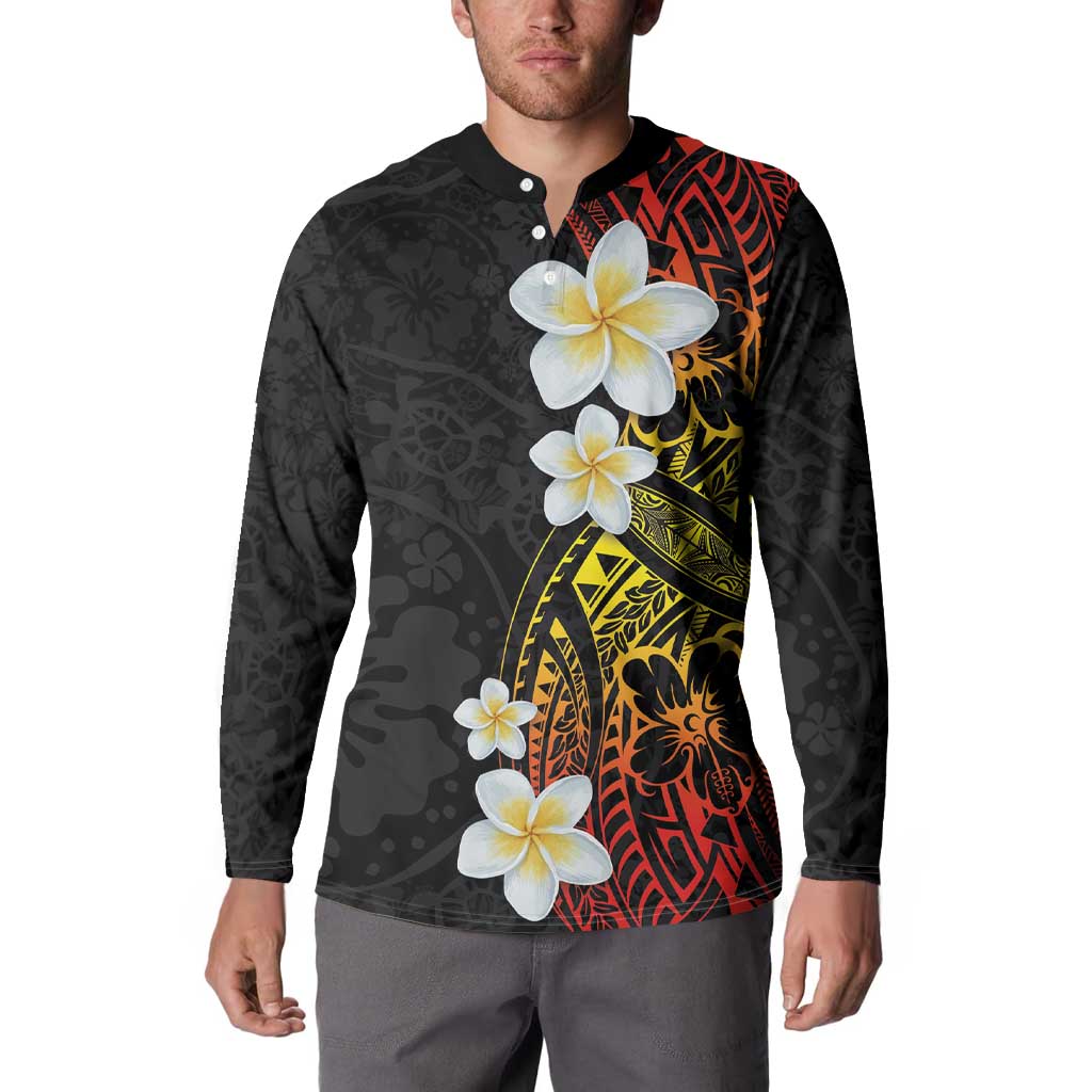 Plumeria Button Sweatshirt Polynesian Tribal Frangipani Sunset LT03 - Polynesian Pride