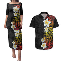 Plumeria Couples Matching Puletasi and Hawaiian Shirt Polynesian Tribal Frangipani Sunset LT03 Black - Polynesian Pride