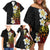 Plumeria Family Matching Off Shoulder Short Dress and Hawaiian Shirt Polynesian Tribal Frangipani Sunset