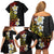 Plumeria Family Matching Off Shoulder Short Dress and Hawaiian Shirt Polynesian Tribal Frangipani Sunset