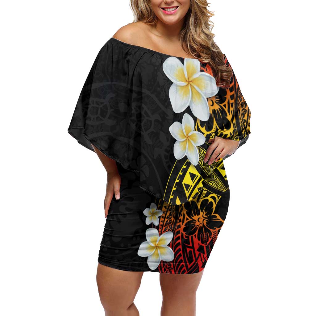 Plumeria Family Matching Off Shoulder Short Dress and Hawaiian Shirt Polynesian Tribal Frangipani Sunset