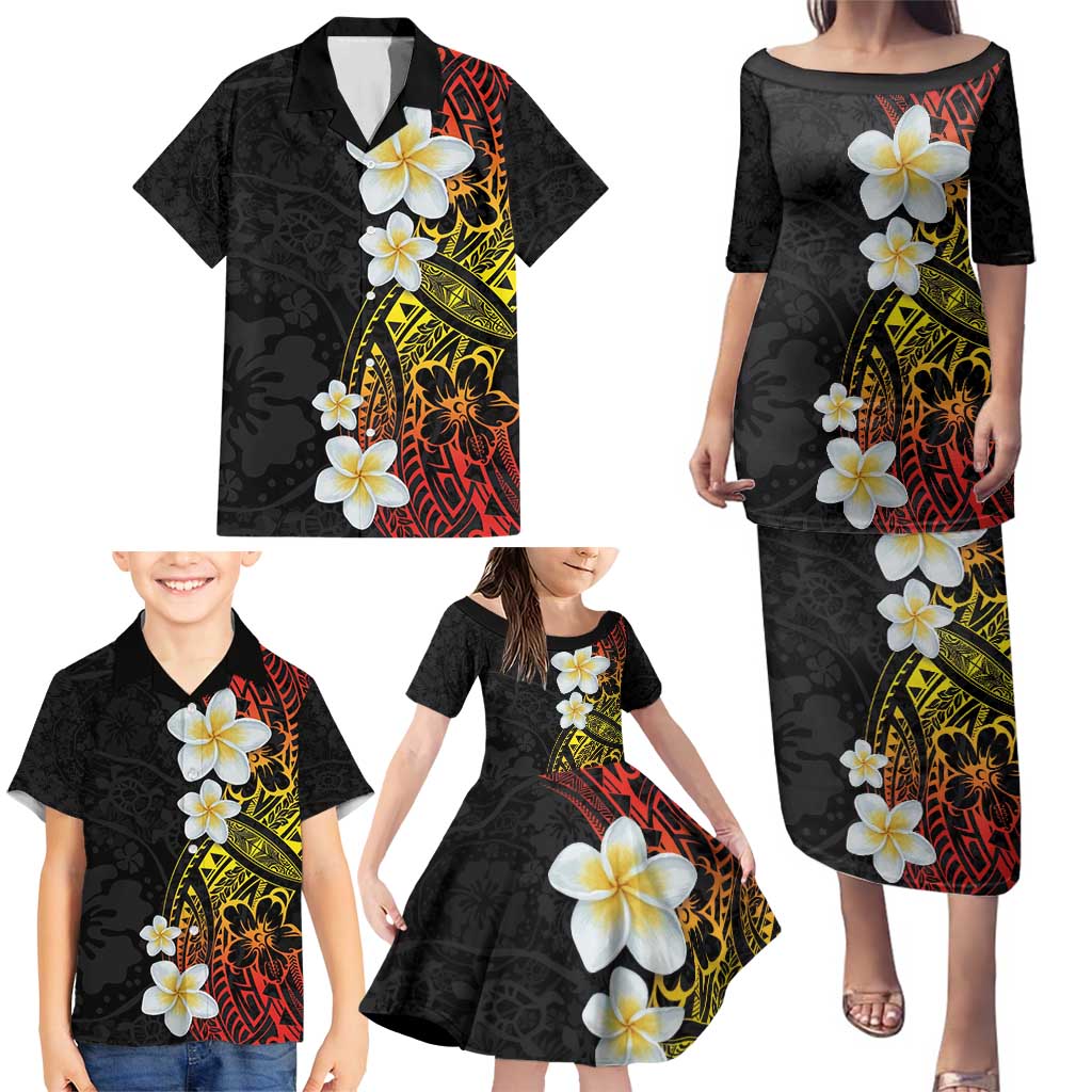 Plumeria Family Matching Puletasi and Hawaiian Shirt Polynesian Tribal Frangipani Sunset