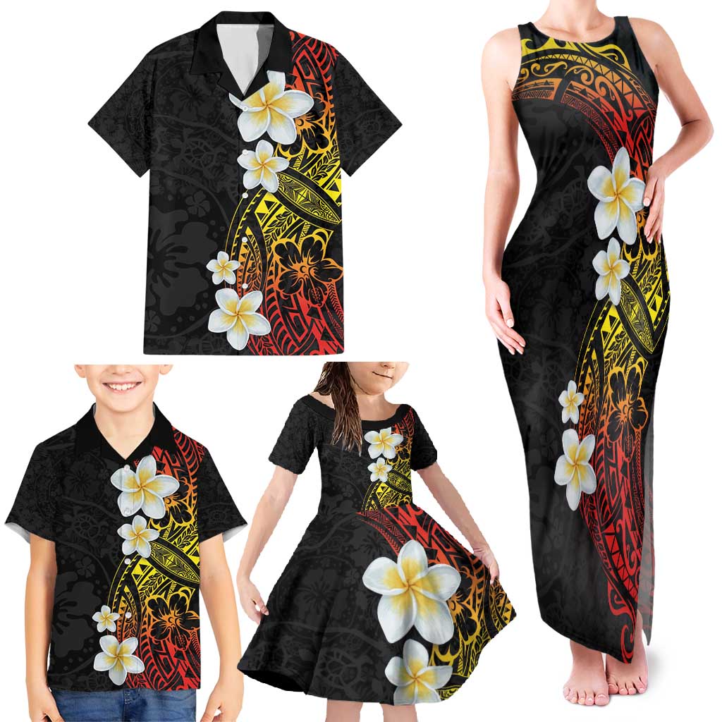 Plumeria Family Matching Tank Maxi Dress and Hawaiian Shirt Polynesian Tribal Frangipani Sunset LT03 - Polynesian Pride