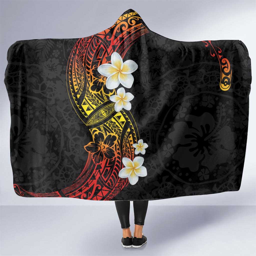 Plumeria Hooded Blanket Polynesian Tribal Frangipani Sunset LT03 One Size Black - Polynesian Pride