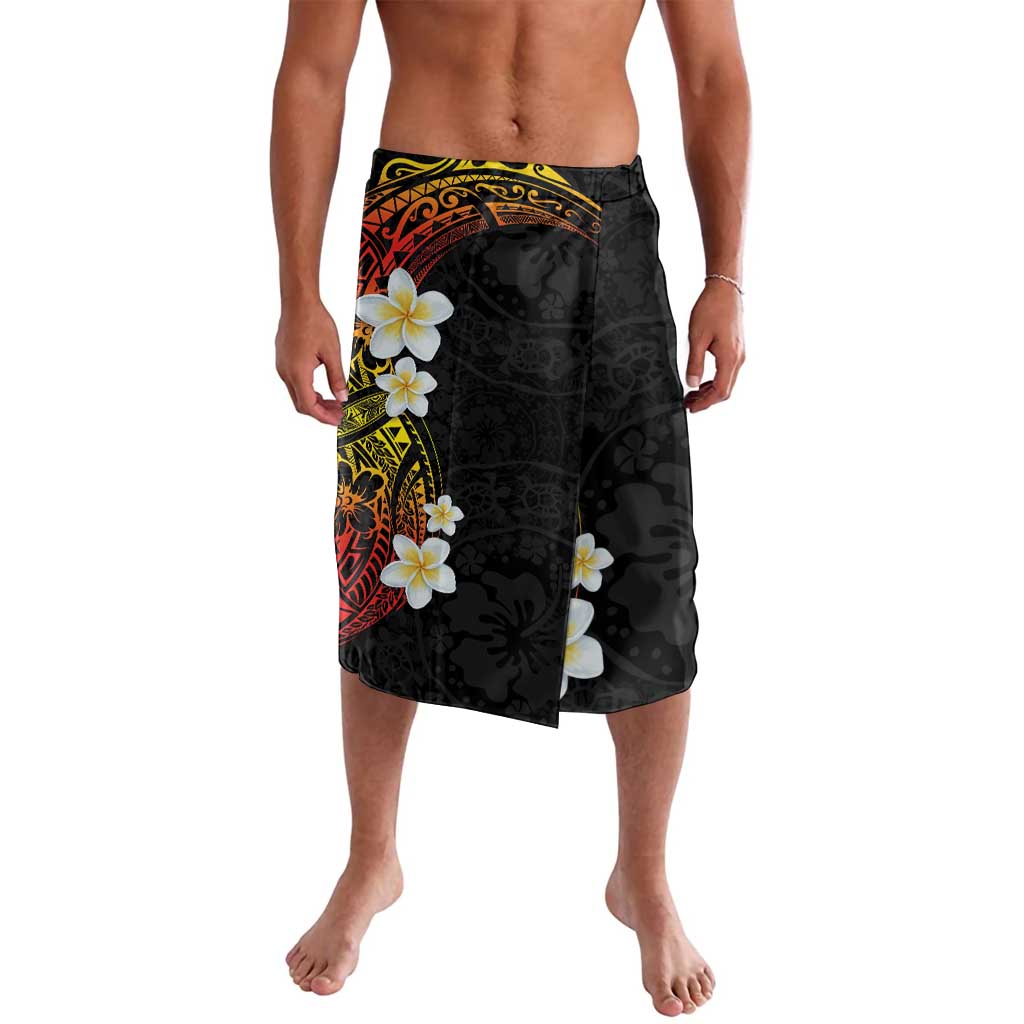 Plumeria Lavalava Polynesian Tribal Frangipani Sunset LT03 Black - Polynesian Pride