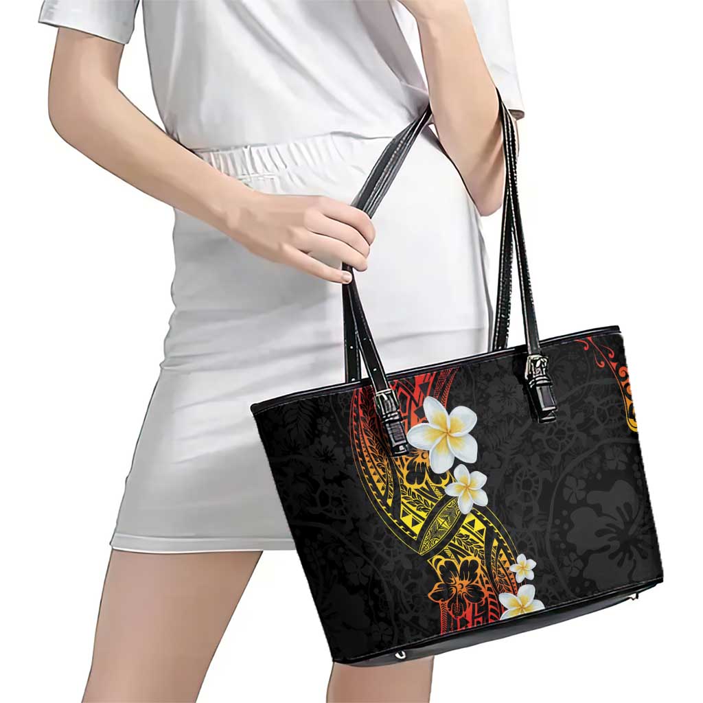 Plumeria Leather Tote Bag Polynesian Tribal Frangipani Sunset LT03 - Polynesian Pride