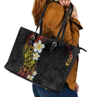 Plumeria Leather Tote Bag Polynesian Tribal Frangipani Sunset LT03 - Polynesian Pride
