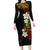 Plumeria Long Sleeve Bodycon Dress Polynesian Tribal Frangipani Sunset