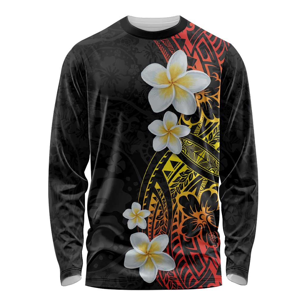 Plumeria Long Sleeve Shirt Polynesian Tribal Frangipani Sunset