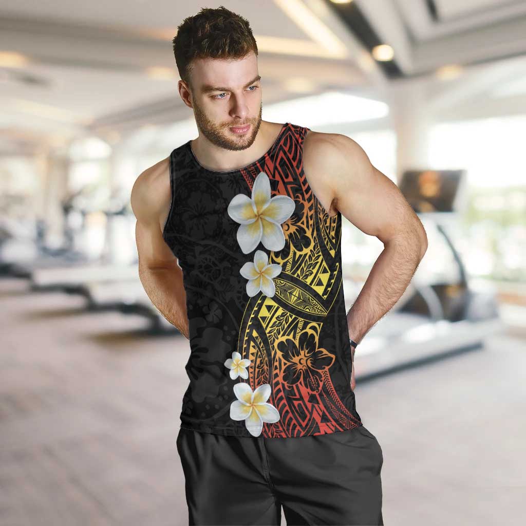Plumeria Men Tank Top Polynesian Tribal Frangipani Sunset LT03 Black - Polynesian Pride