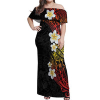 Plumeria Off Shoulder Maxi Dress Polynesian Tribal Frangipani Sunset LT03 Women Black - Polynesian Pride