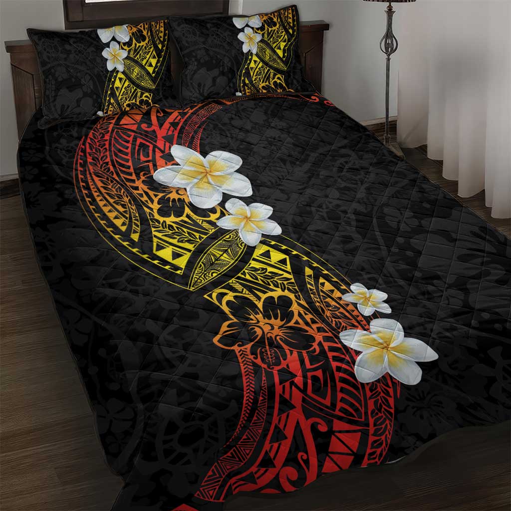 Plumeria Quilt Bed Set Polynesian Tribal Frangipani Sunset LT03 Black - Polynesian Pride