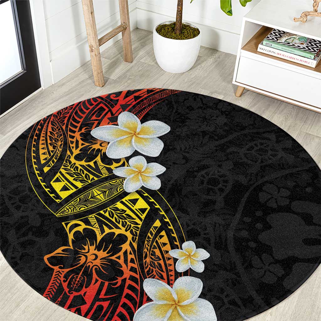 Plumeria Round Carpet Polynesian Tribal Frangipani Sunset