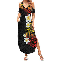 Plumeria Summer Maxi Dress Polynesian Tribal Frangipani Sunset LT03 Women Black - Polynesian Pride