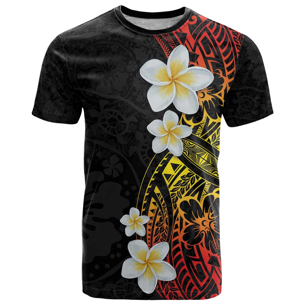 Plumeria T Shirt Polynesian Tribal Frangipani Sunset LT03 Black - Polynesian Pride