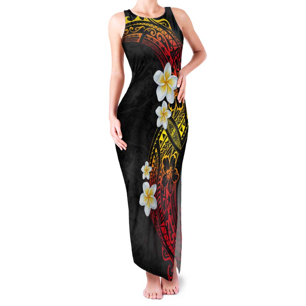 Plumeria Tank Maxi Dress Polynesian Tribal Frangipani Sunset LT03 Women Black - Polynesian Pride