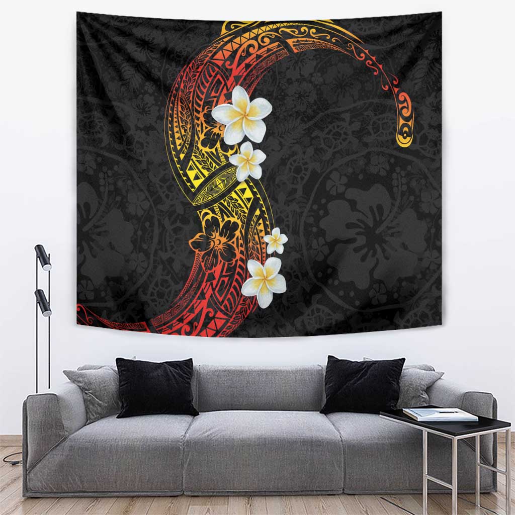 Plumeria Tapestry Polynesian Tribal Frangipani Sunset LT03 Black - Polynesian Pride