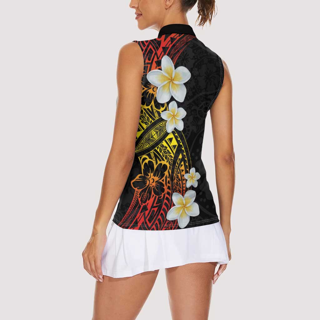 Plumeria Women Sleeveless Polo Shirt Polynesian Tribal Frangipani Sunset