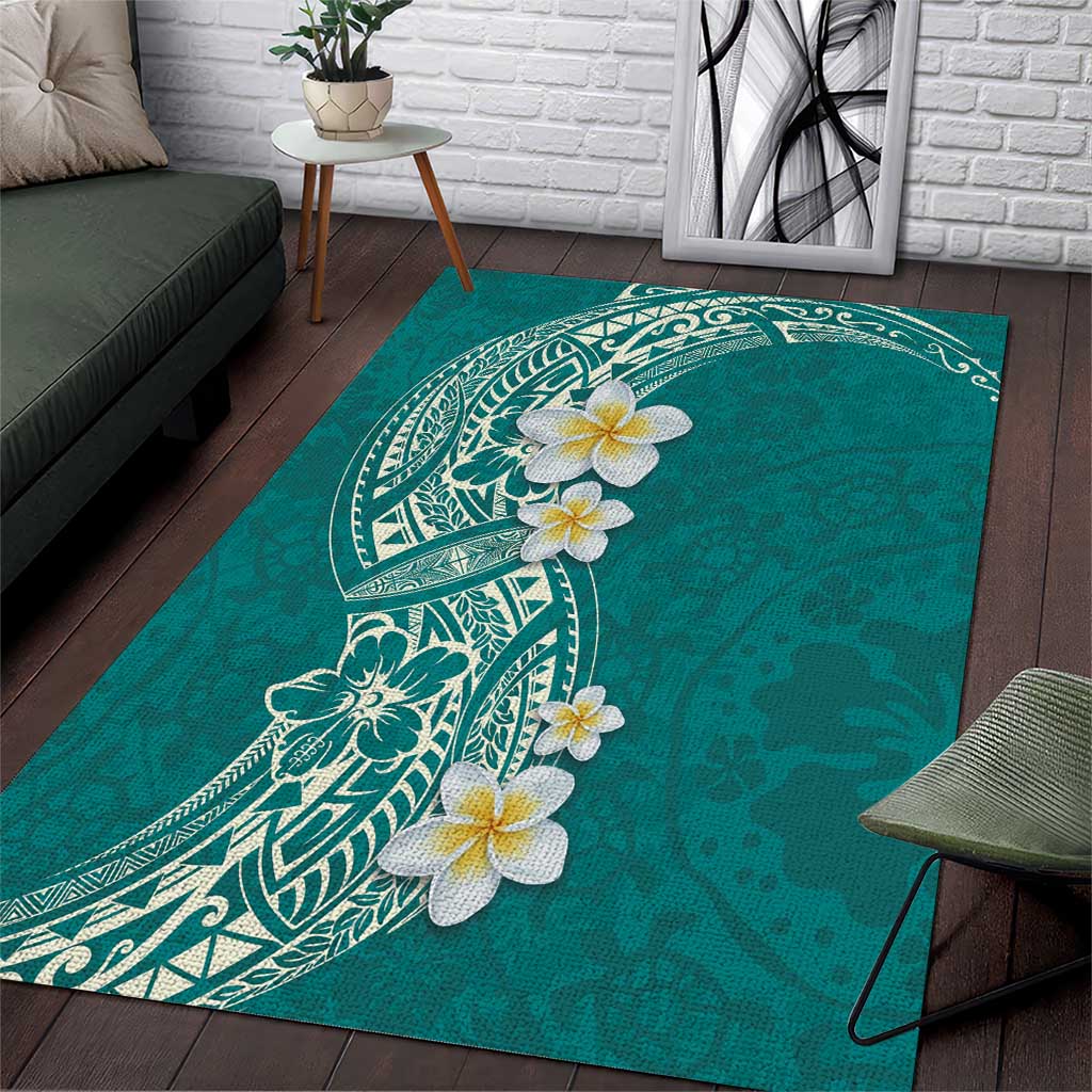 Plumeria Area Rug Polynesian Tribal Frangipani Teal