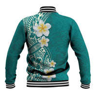 Plumeria Baseball Jacket Polynesian Tribal Frangipani Teal