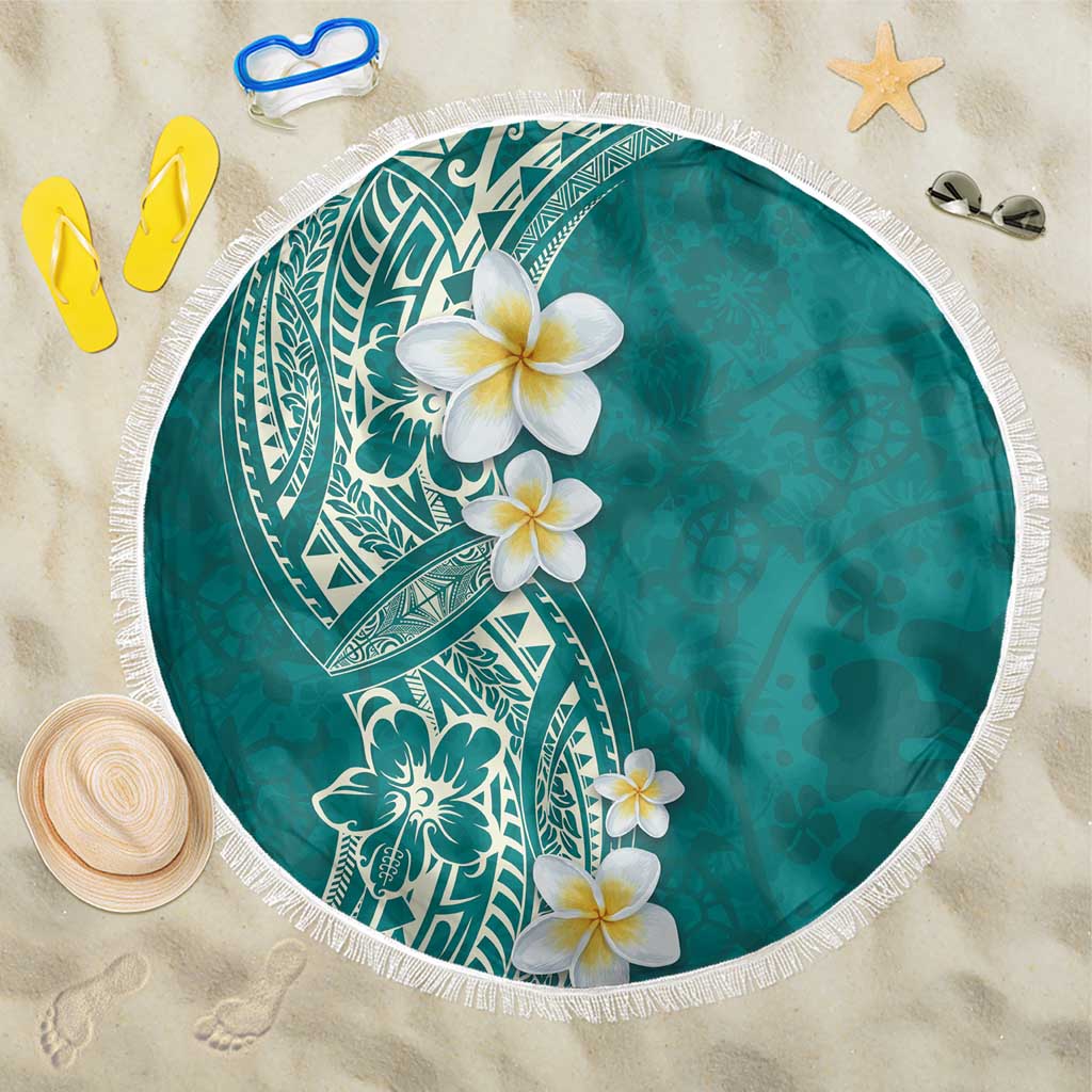 Plumeria Beach Blanket Polynesian Tribal Frangipani Teal LT03 One Size 150cm Teal - Polynesian Pride